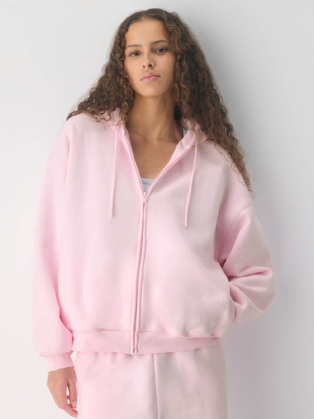 Aritzia oversized pink zip-up hoodie  dropped shoulders sz S